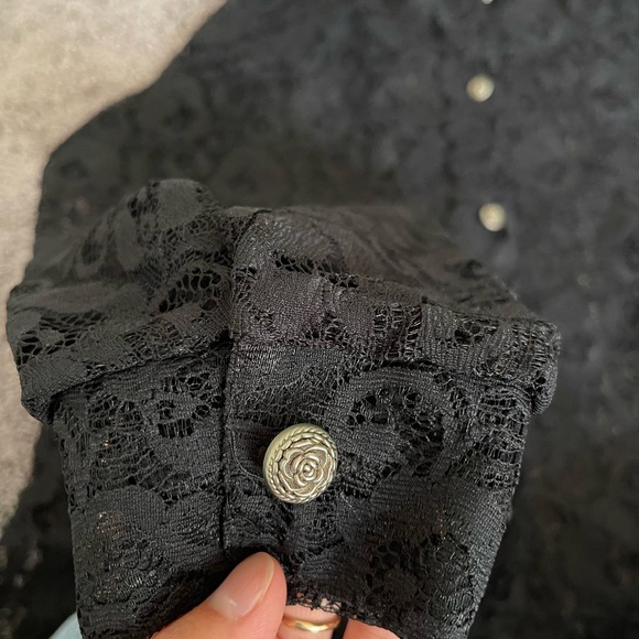 Vintage Fritz and Floyd• Black Lace Sheer Button Down Shirt/ Blouse - Picture 8 of 11